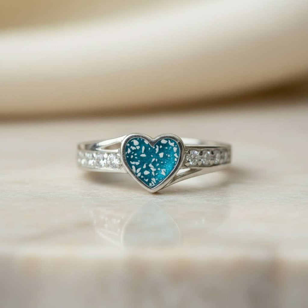 Keepsake Heart Cubic Zirconia Band Memorial Ring
