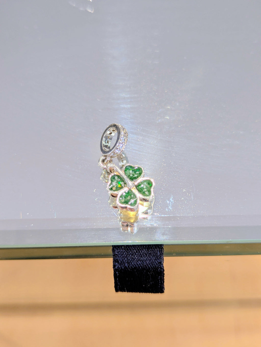 Four-Leaf Clover Shamrock Cubic Zirconia Dangle Keepsake Charm