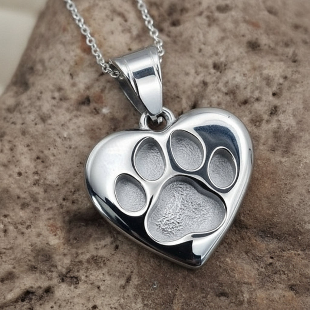 Stainless Steel Keepsake Heart Pawprint Pendant