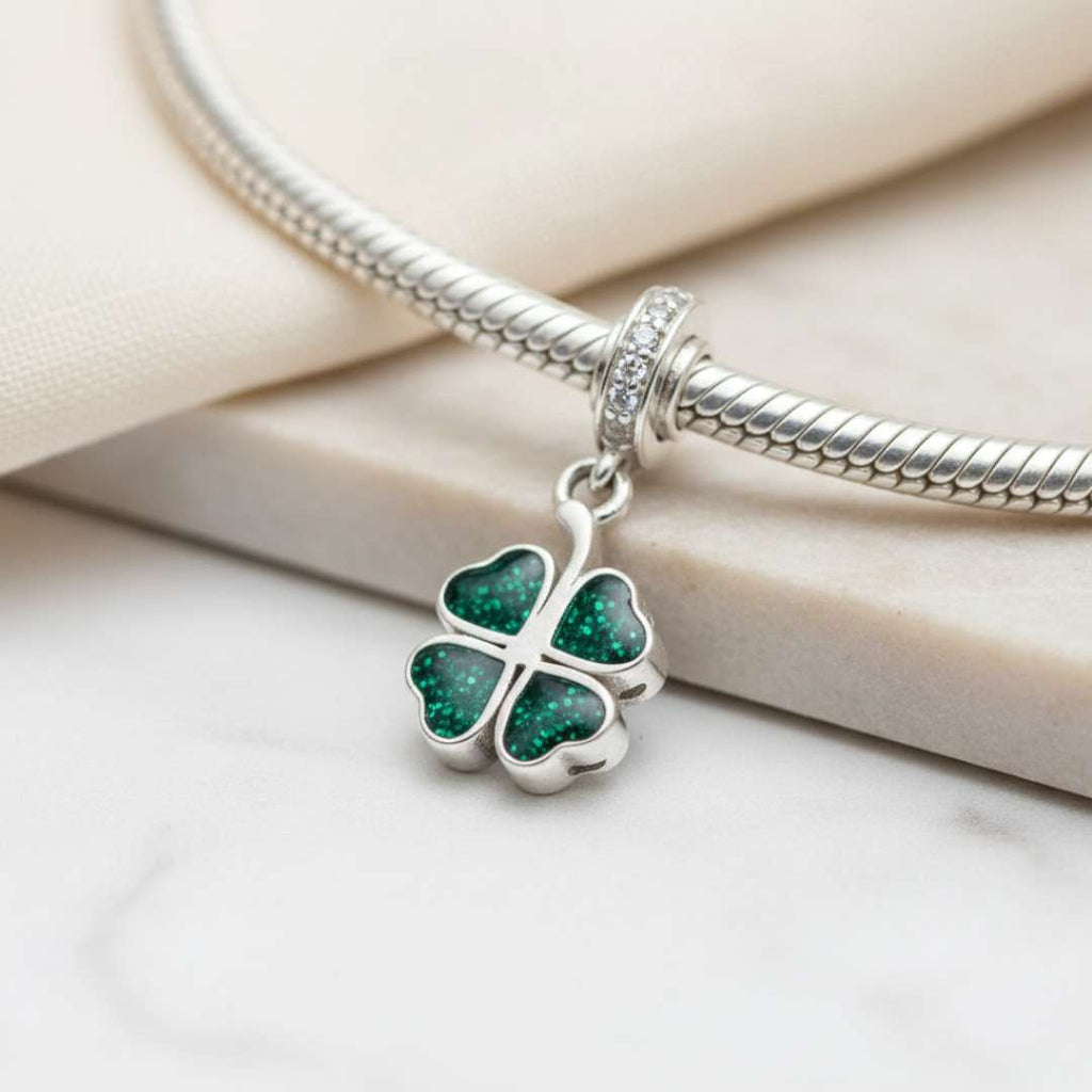 Four-Leaf Clover Shamrock Cubic Zirconia Dangle Keepsake Charm