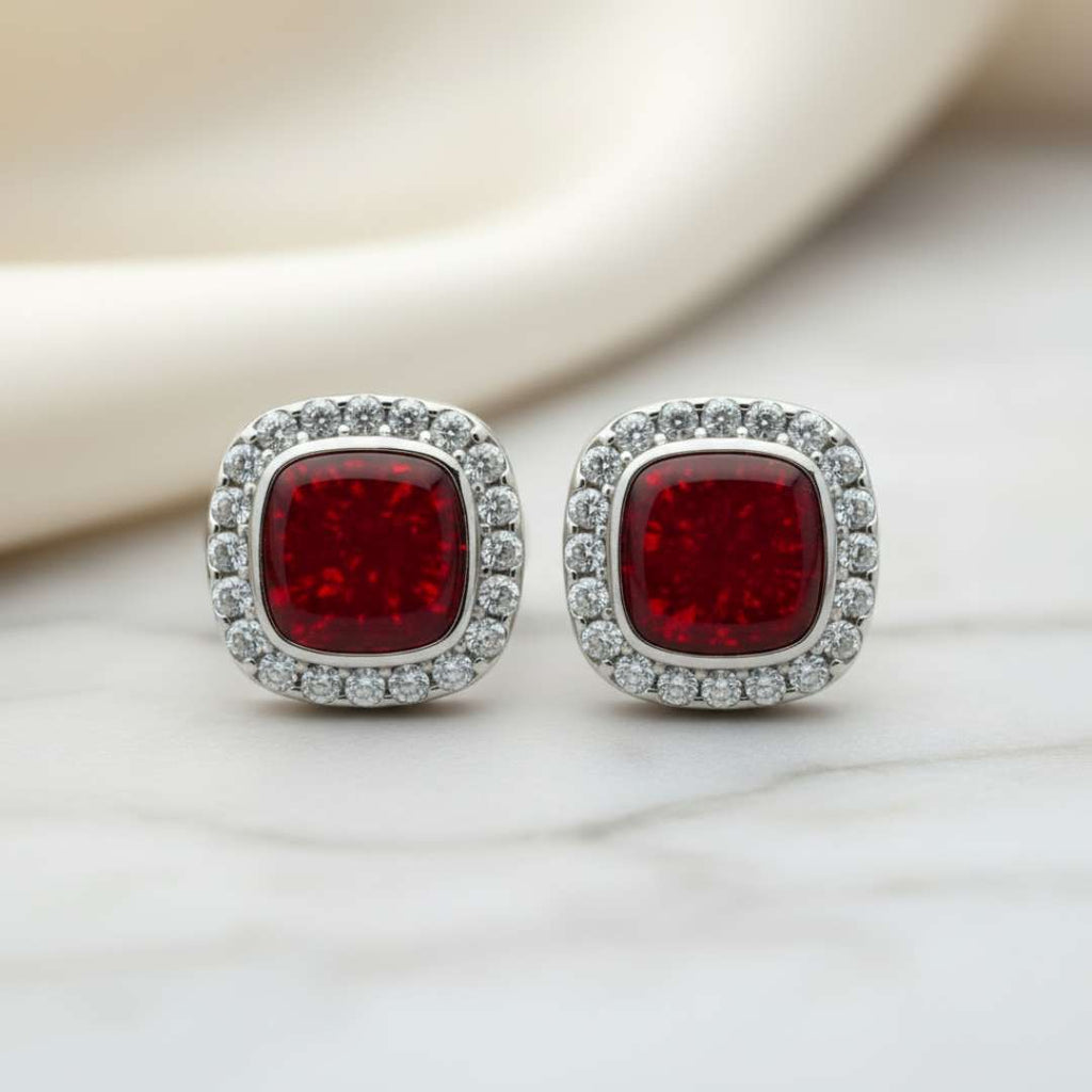 Stainless Steel Square Cushion Cubic Zirconia Halo Keepsake Stud Earring