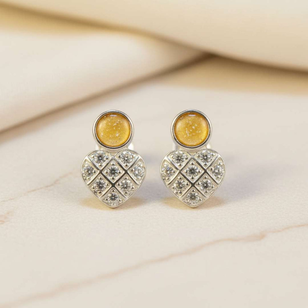 Round Cubic Zirconia Heart Stud Earrings