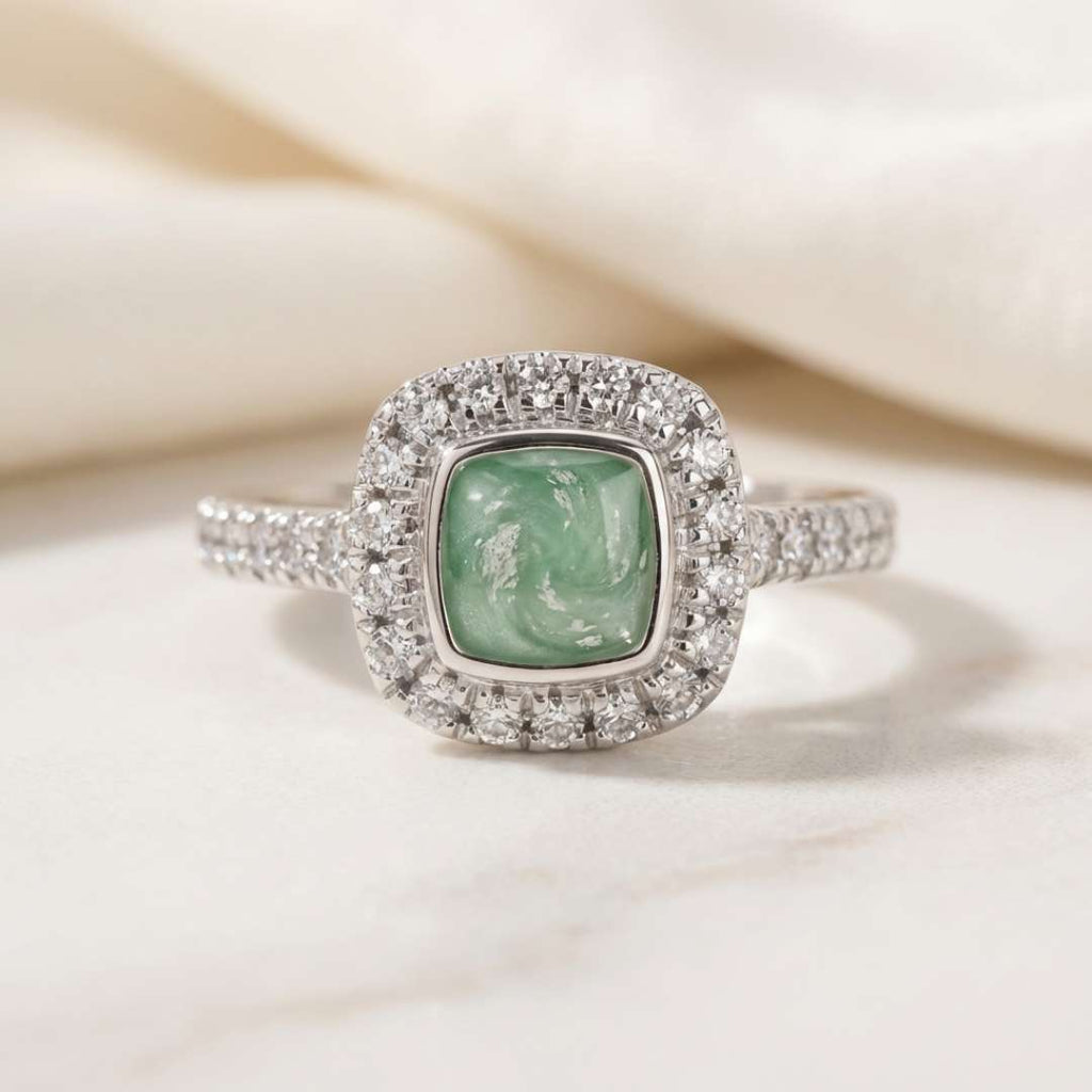 Square Cushion Halo and band Cubic Zirconia Ring