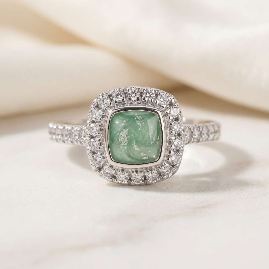 Square Cushion Halo and band Cubic Zirconia Ring