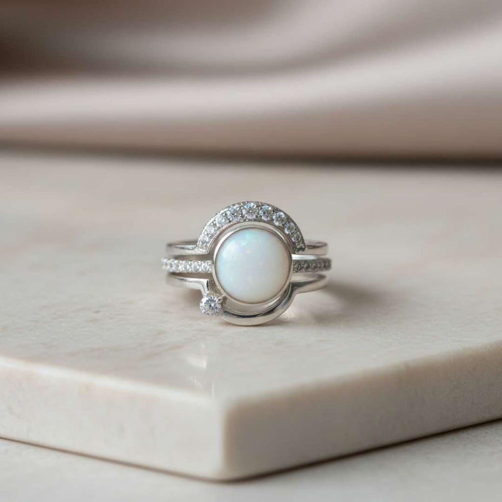 Halo Circular Orbit Cubic Zirconia Ring Set