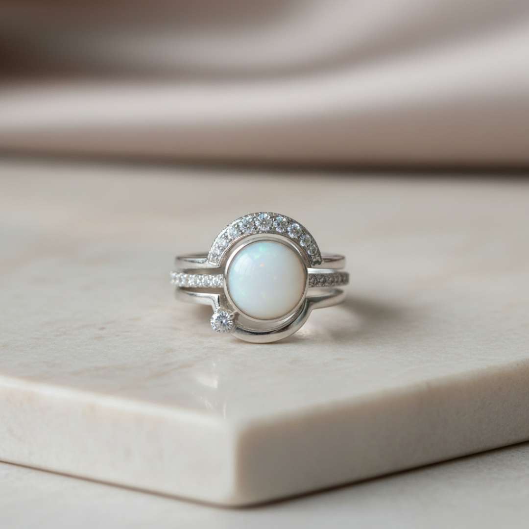 Halo Circular Orbit Cubic Zirconia Ring Set