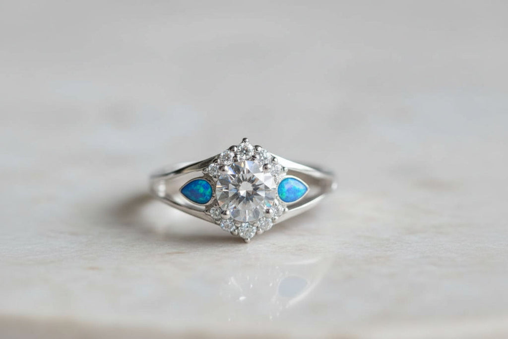 Solitaire Cubic Zirconia Halo Ring with Split Band