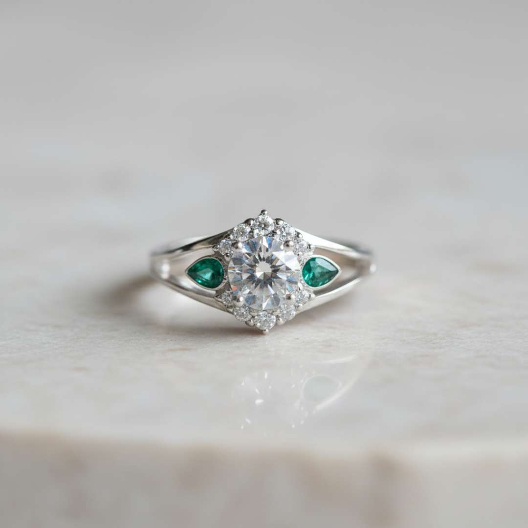 Solitaire Cubic Zirconia Halo Ring with Split Band