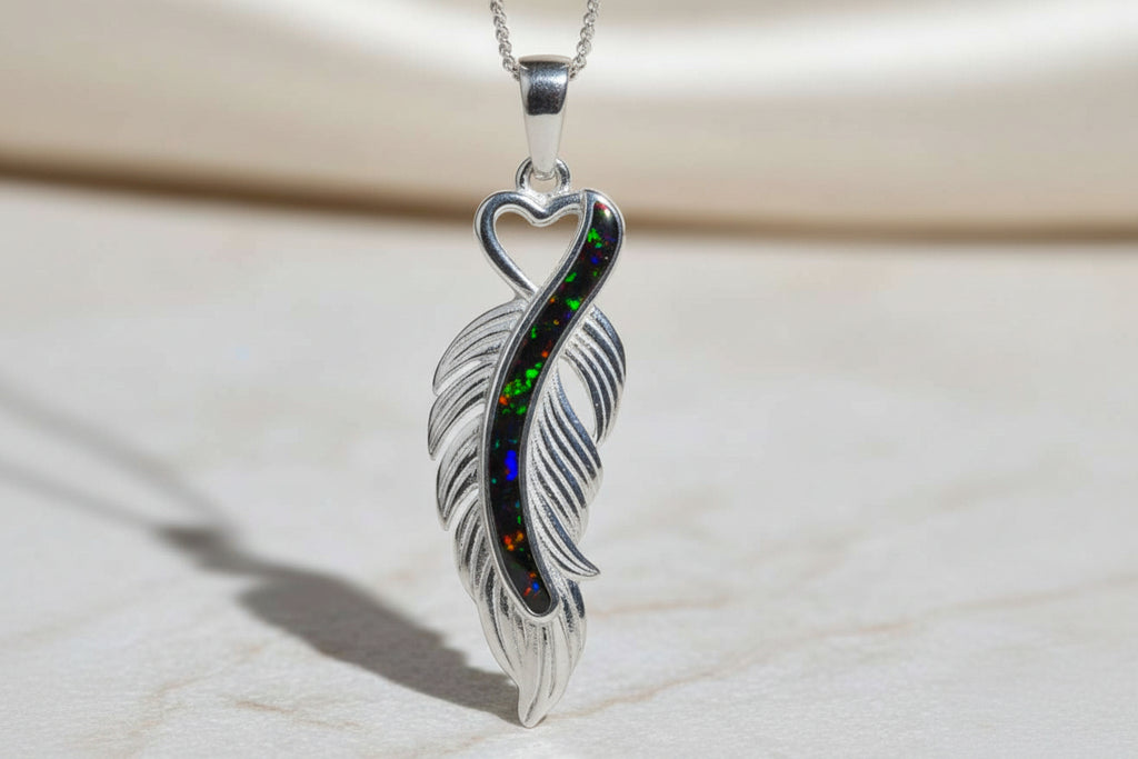 Silver Feather Heart Quill Keepsake Pendant