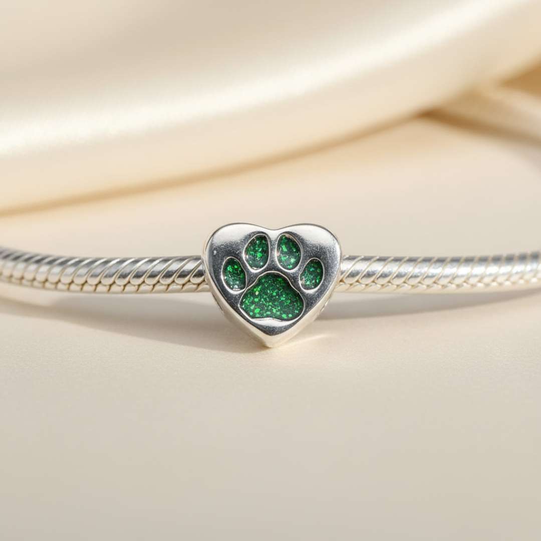 Stainless Steel Classic Pawprint Heart Keepsake Charm