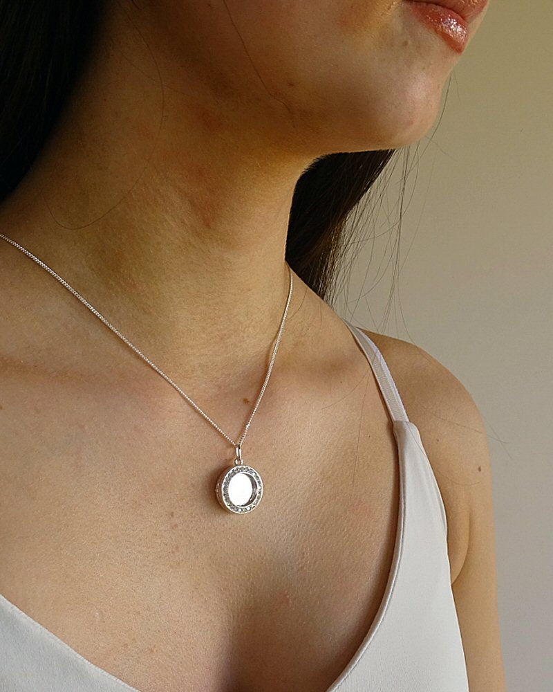 Eternal Sparkle Cubic Zirconia Locket Halo Round Pendant