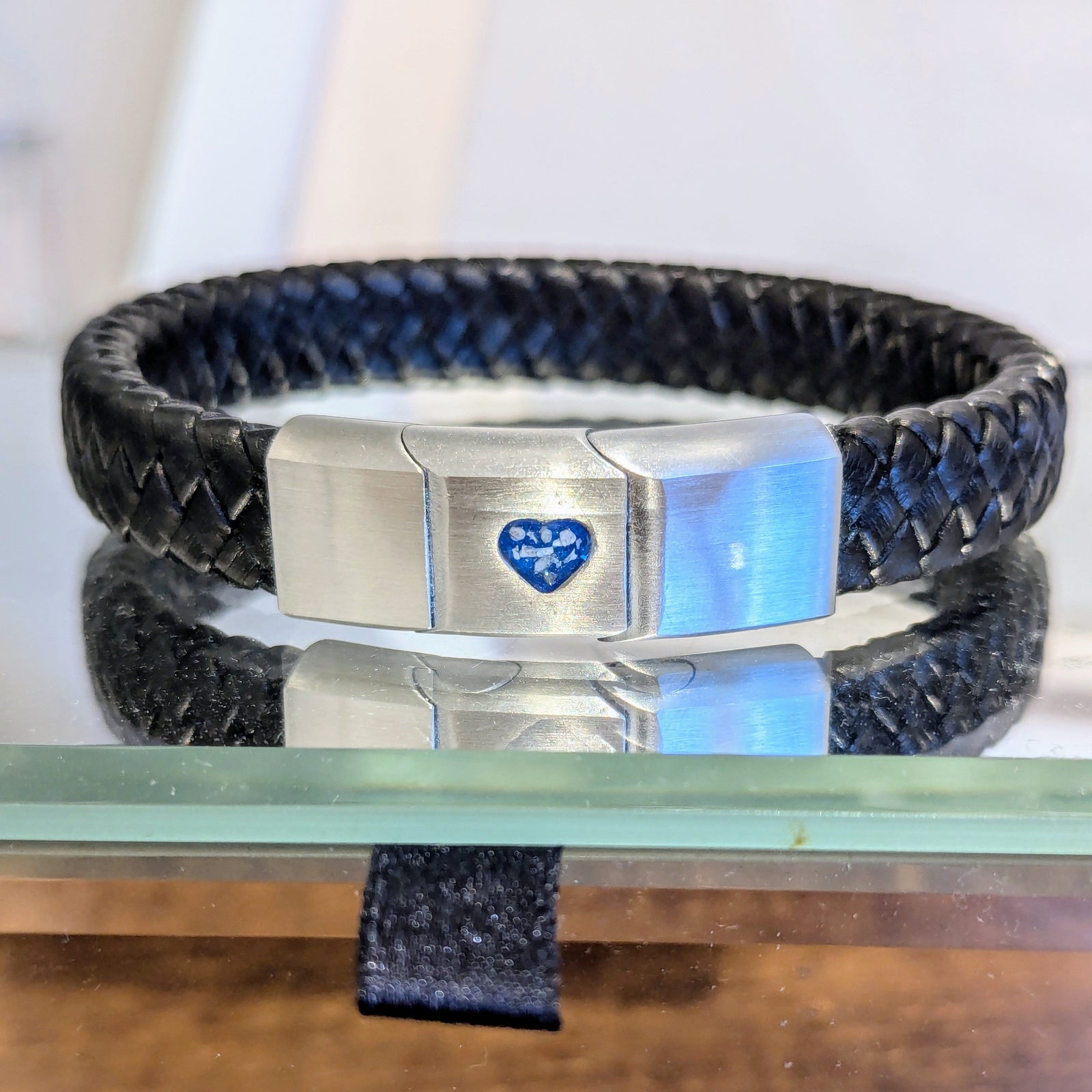 Stainless Steel Heart Threaded Real Leather Keepsake Bracelet