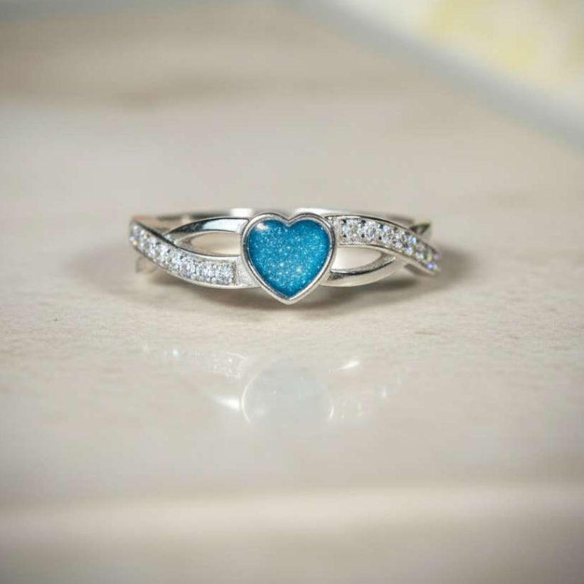 Cross Banded Heart Sparkle Cubic Zirconia Keepsake Ring