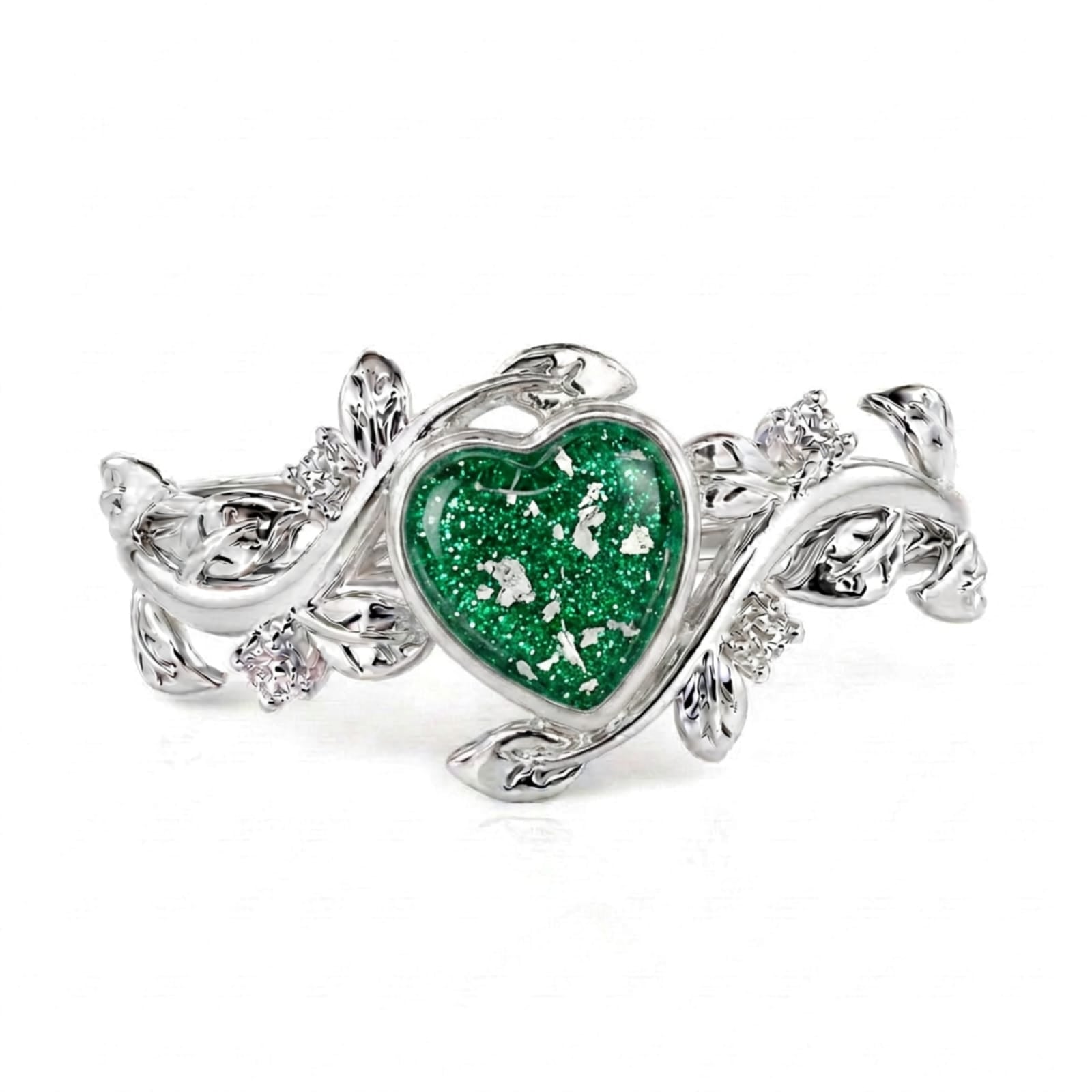 Custom for Zoe - 9k solid white gold filigree vines heart ring