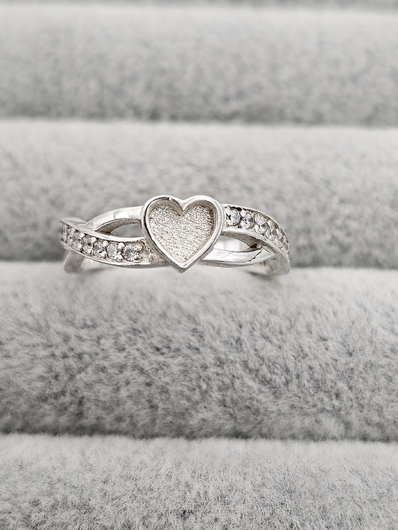 Cross Banded Heart Sparkle Cubic Zirconia Keepsake Ring