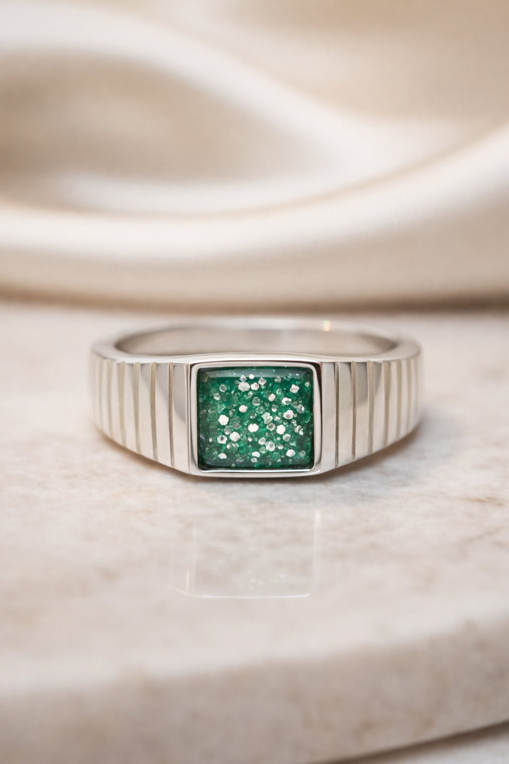 Square Wide Watch Band Style Inlay Ring